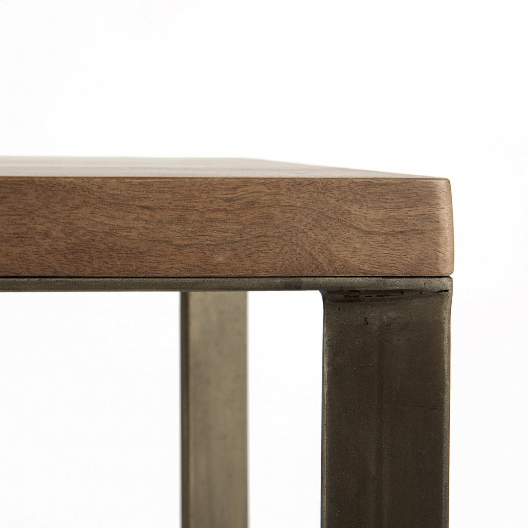 Faye Medium Brown Wood W/Antique Nickel Metal Base Console Table Dining Room Mercana