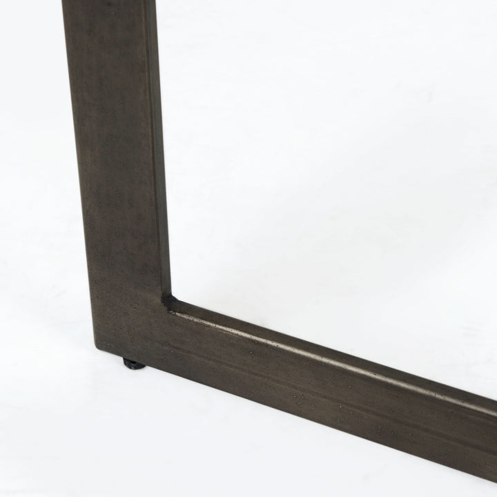 Faye Medium Brown Wood W/Antique Nickel Metal Base Console Table Dining Room Mercana