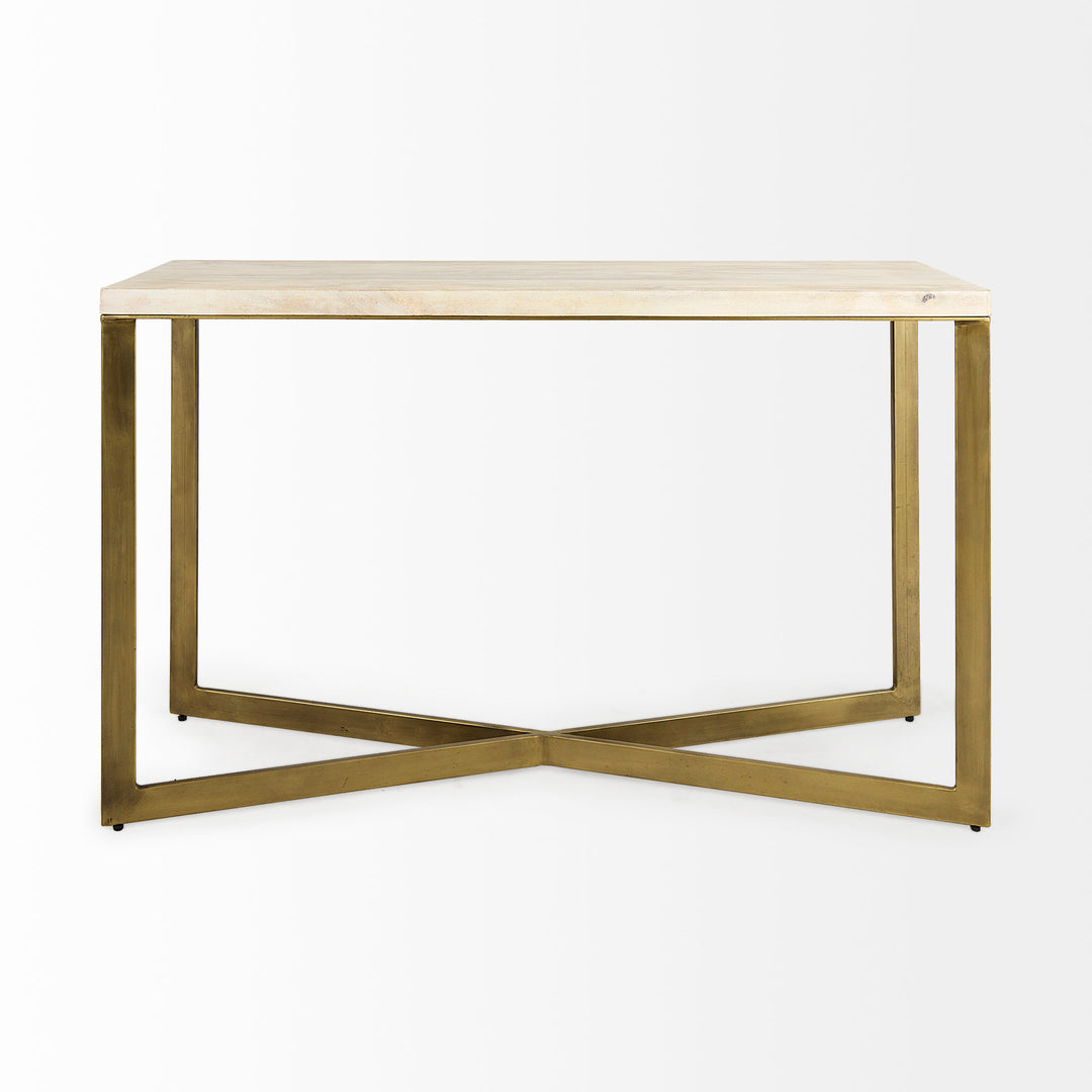 Faye Beige Finished Wood W/Gold Metal Base Console Table Dining Room Mercana