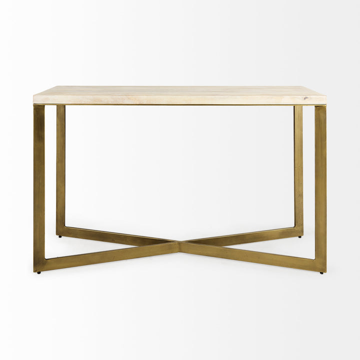 Faye Beige Finished Wood W/Gold Metal Base Console Table Dining Room Mercana