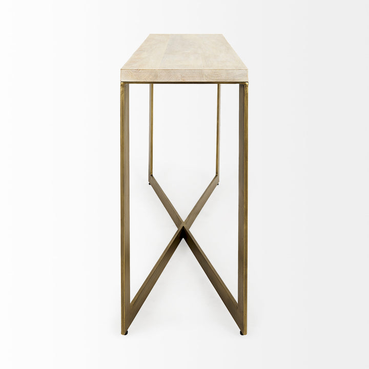Faye Beige Finished Wood W/Gold Metal Base Console Table Dining Room Mercana