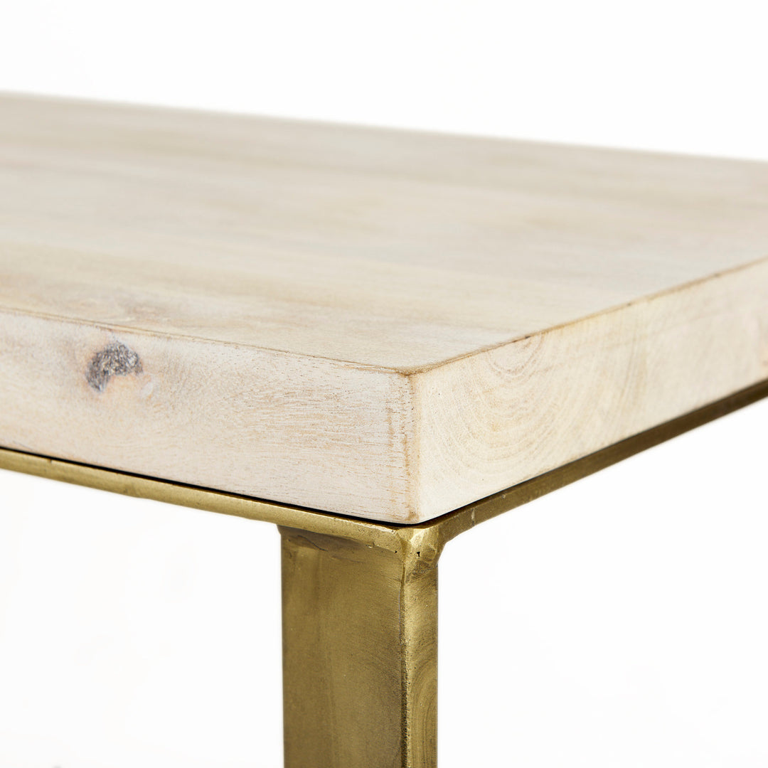 Faye Beige Finished Wood W/Gold Metal Base Console Table Dining Room Mercana