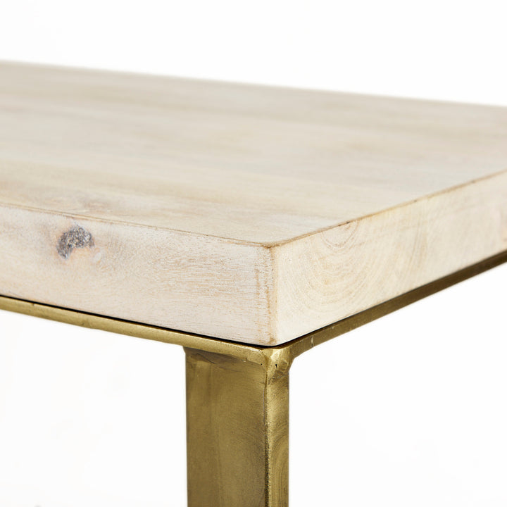 Faye Beige Finished Wood W/Gold Metal Base Console Table Dining Room Mercana