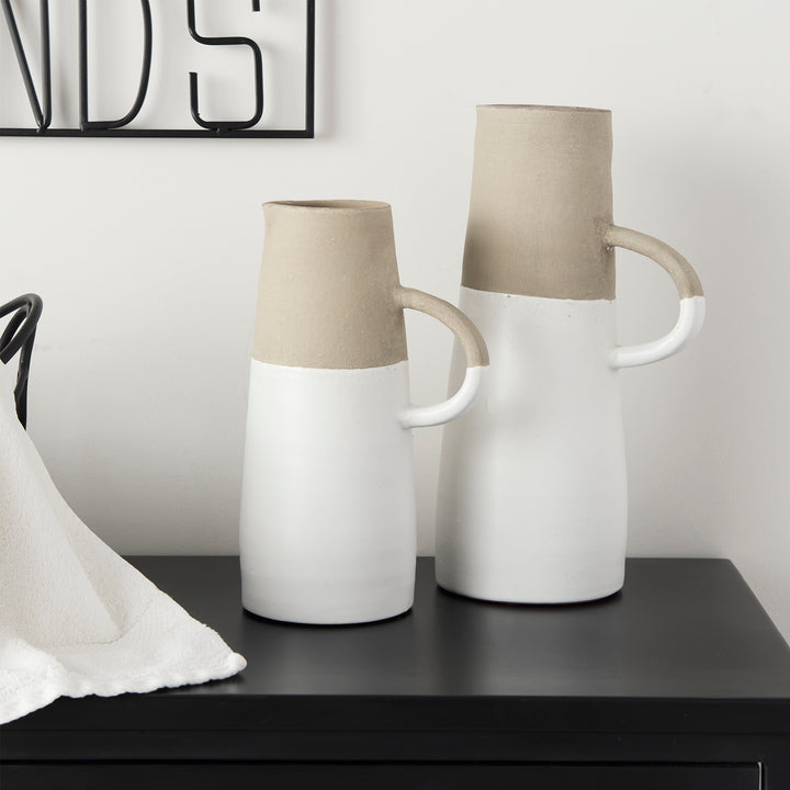 Garand Medium 15H Two-Toned White Natural Ceramic Jug Decor Mercana