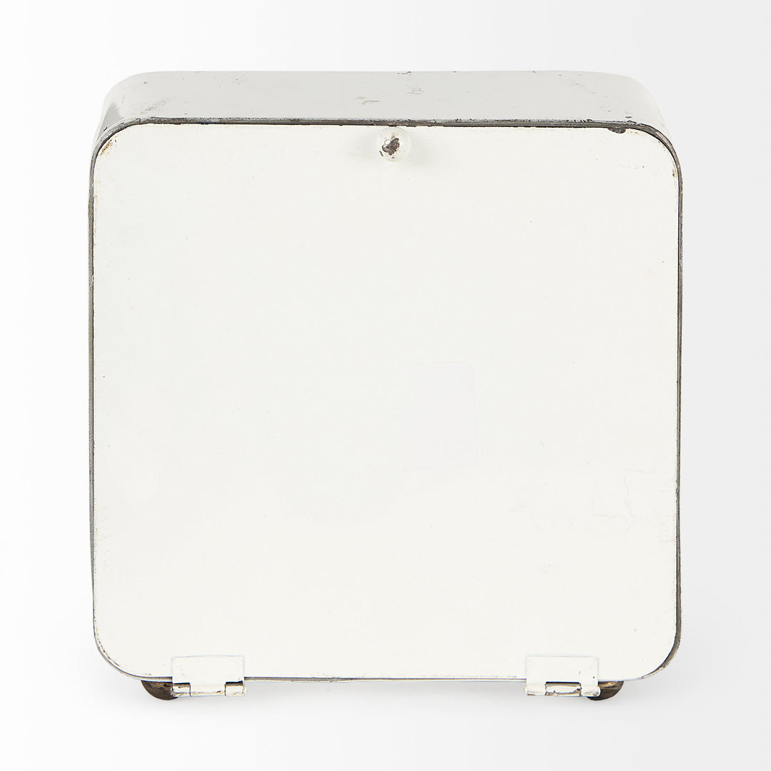Karl Rustic White Iron Rounded Square Table Clock Decor Mercana