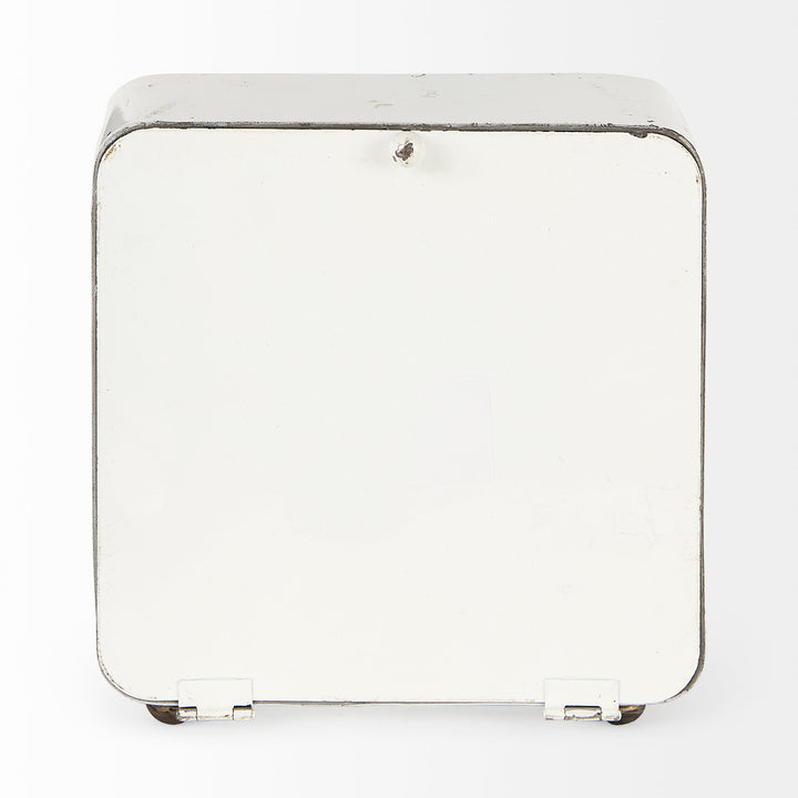 Karl Rustic White Iron Rounded Square Table Clock Decor Mercana