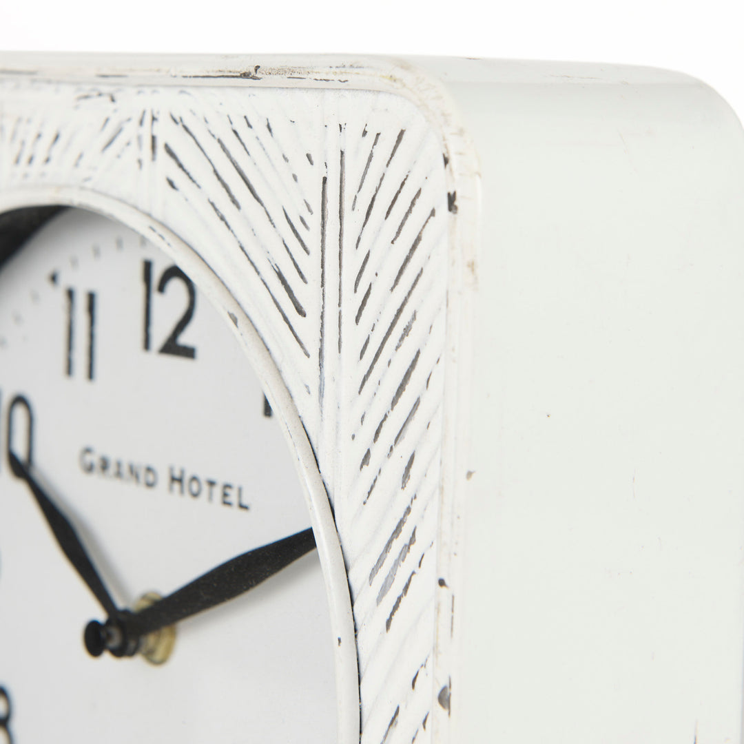 Karl Rustic White Iron Rounded Square Table Clock Decor Mercana