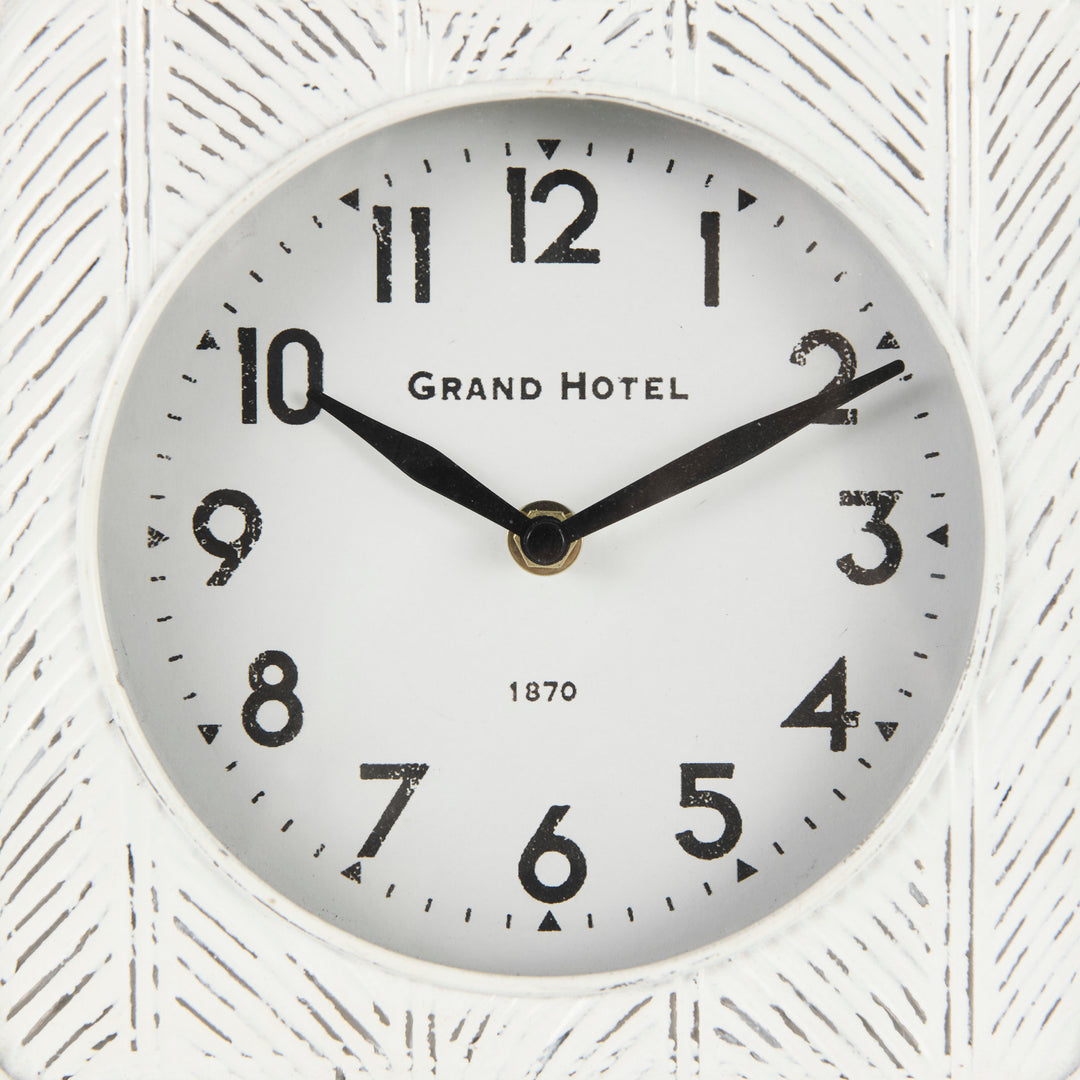 Karl Rustic White Iron Rounded Square Table Clock Decor Mercana