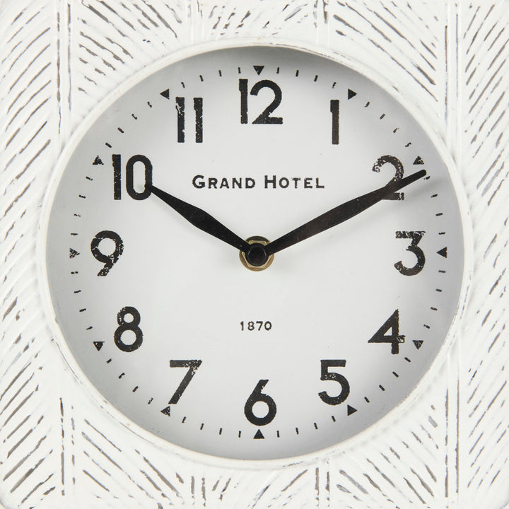 Karl Rustic White Iron Rounded Square Table Clock Decor Mercana