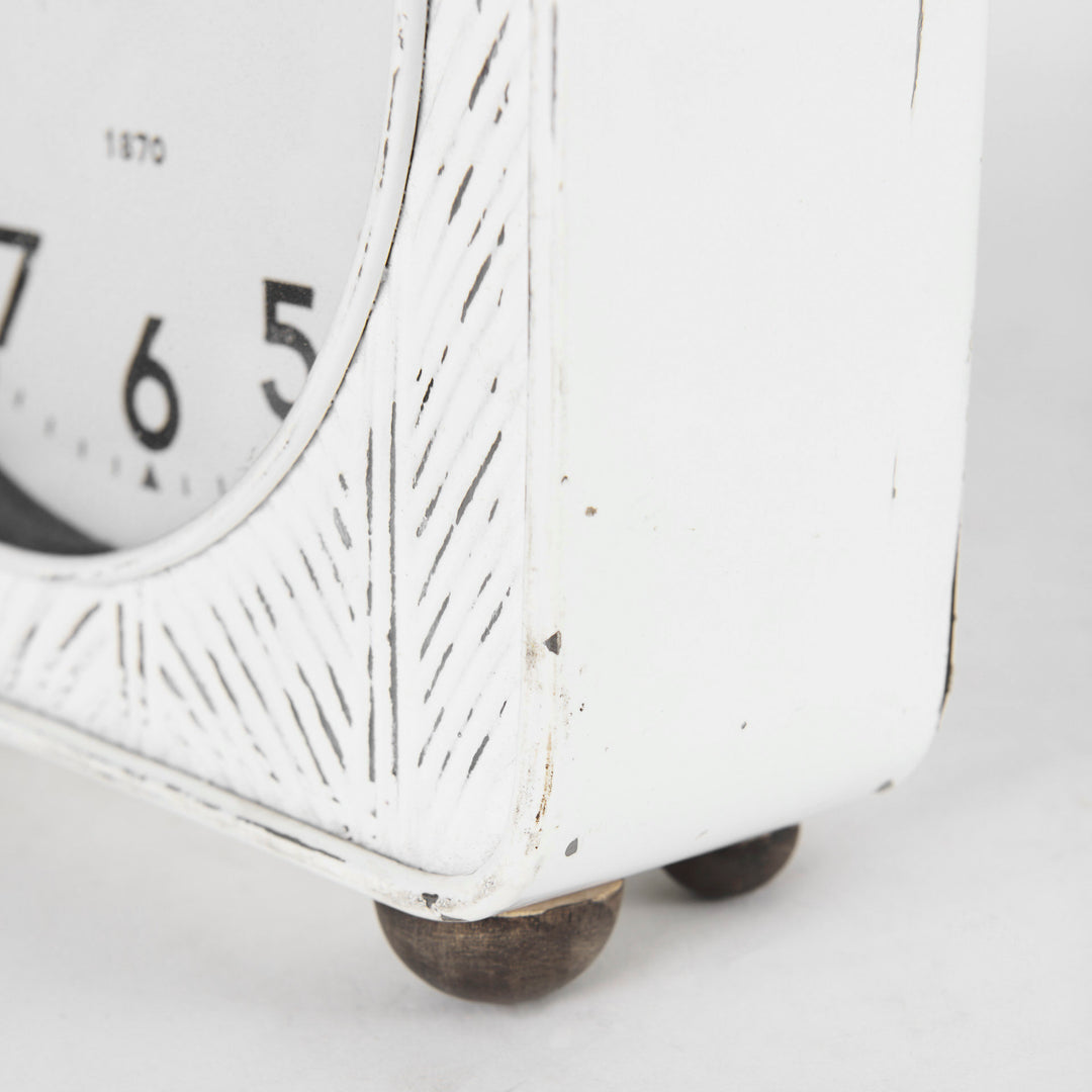 Karl Rustic White Iron Rounded Square Table Clock Decor Mercana