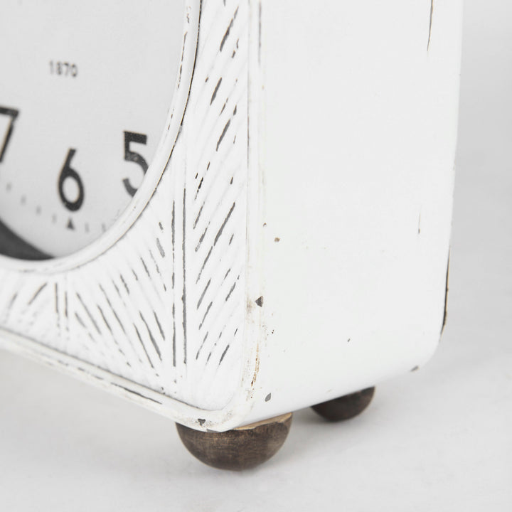 Karl Rustic White Iron Rounded Square Table Clock Decor Mercana