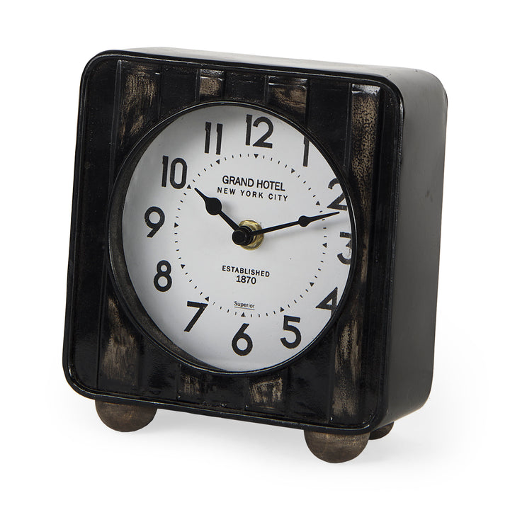 Karl Rustic Black Iron Rounded Square Table Clock Decor Mercana