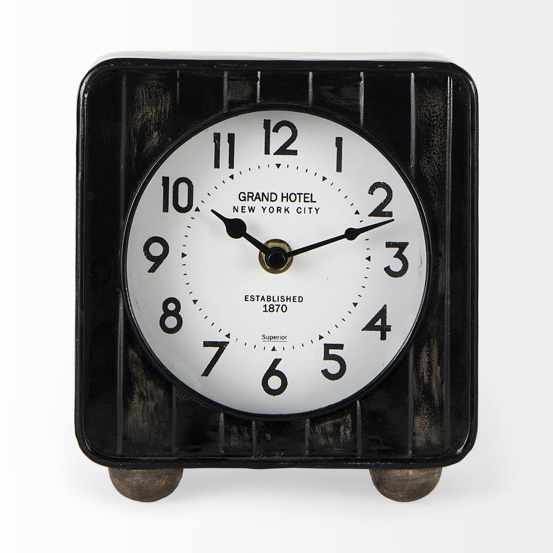 Karl Rustic Black Iron Rounded Square Table Clock Decor Mercana