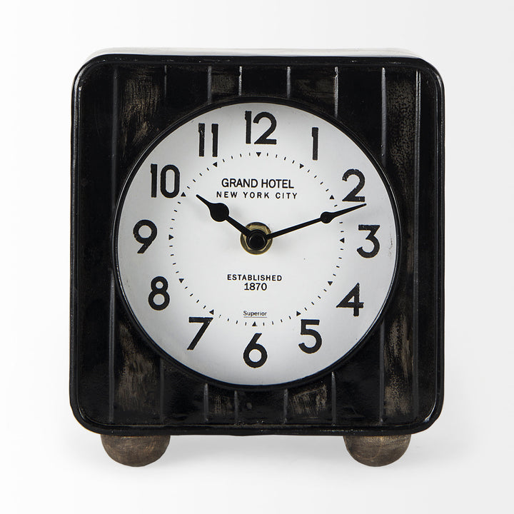 Karl Rustic Black Iron Rounded Square Table Clock Decor Mercana