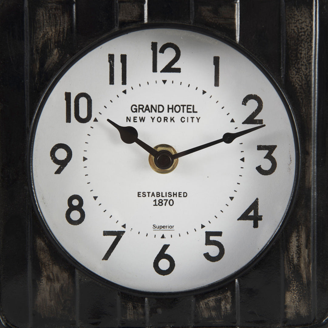 Karl Rustic Black Iron Rounded Square Table Clock Decor Mercana