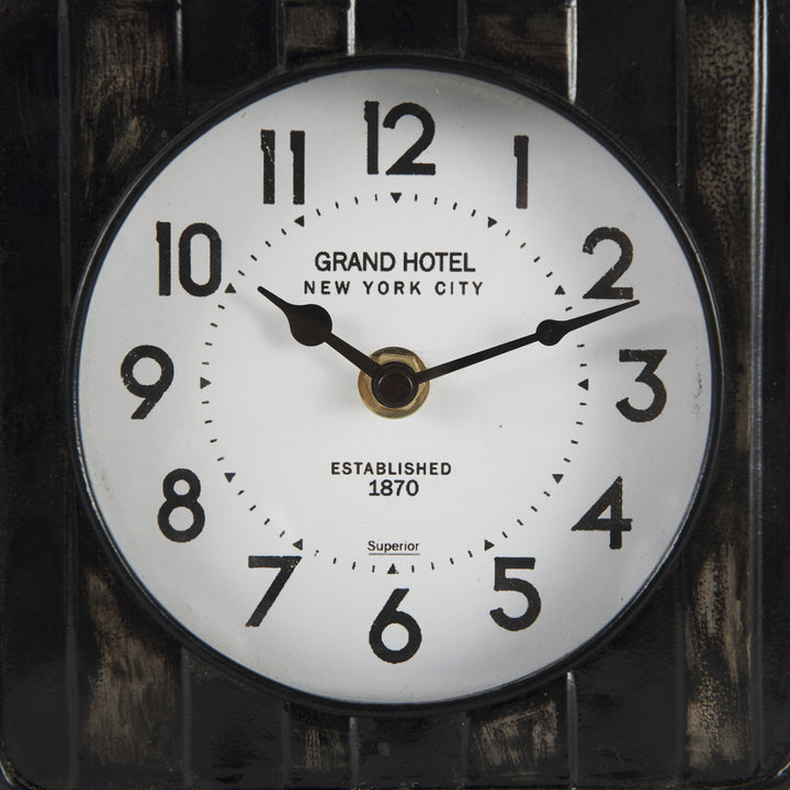 Karl Rustic Black Iron Rounded Square Table Clock Decor Mercana