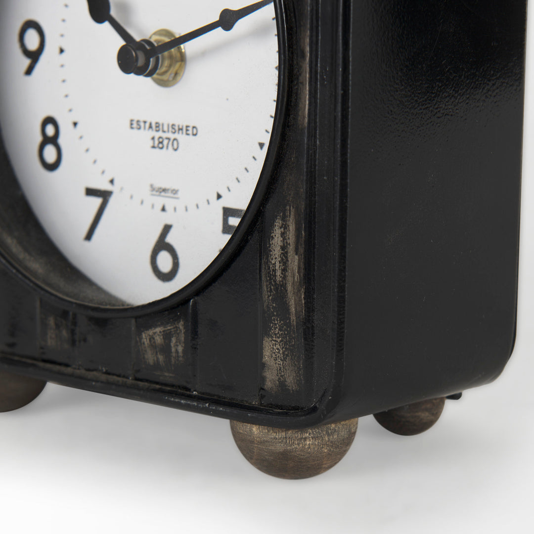Karl Rustic Black Iron Rounded Square Table Clock Decor Mercana