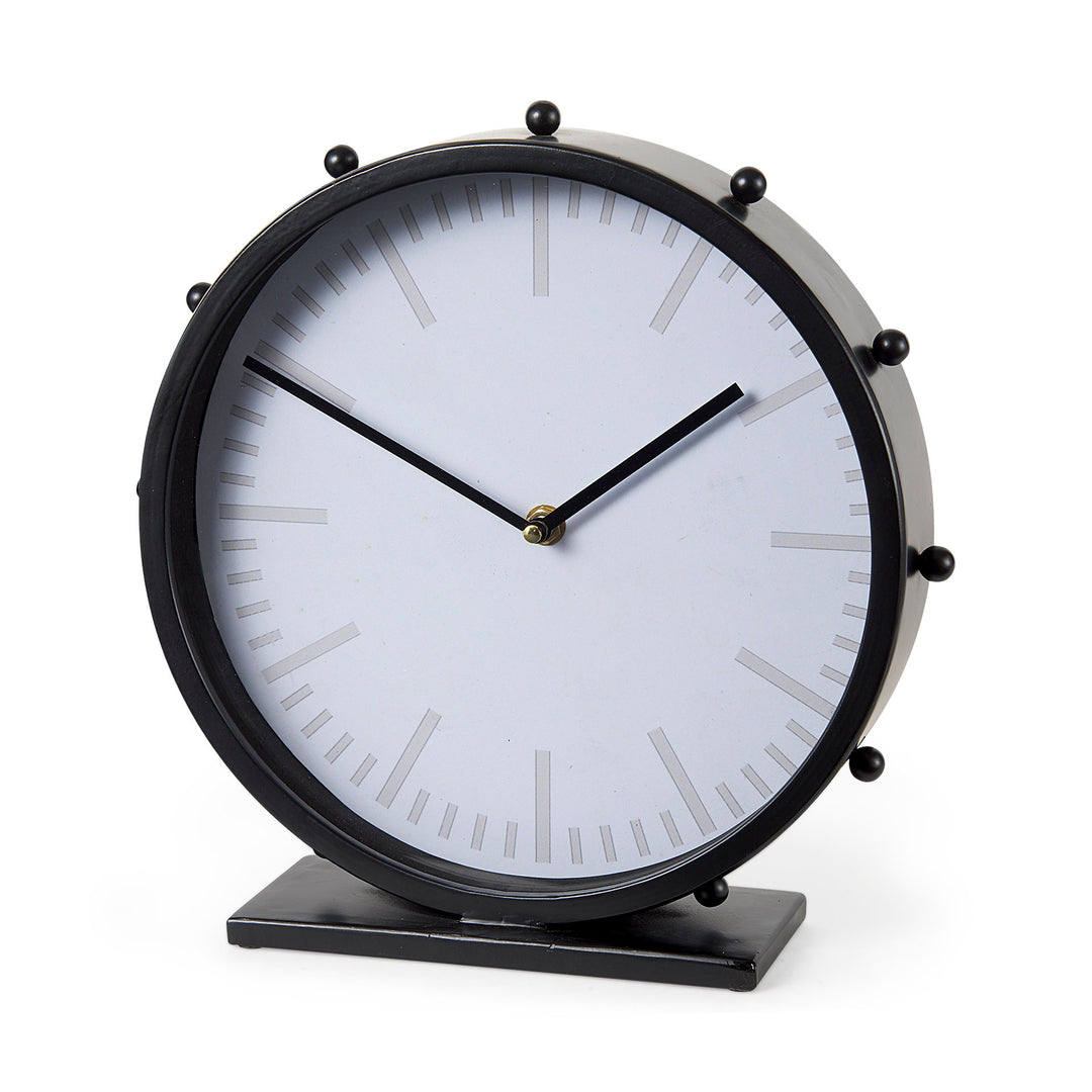 Marian Black Studded Round Table Clock Decor Mercana