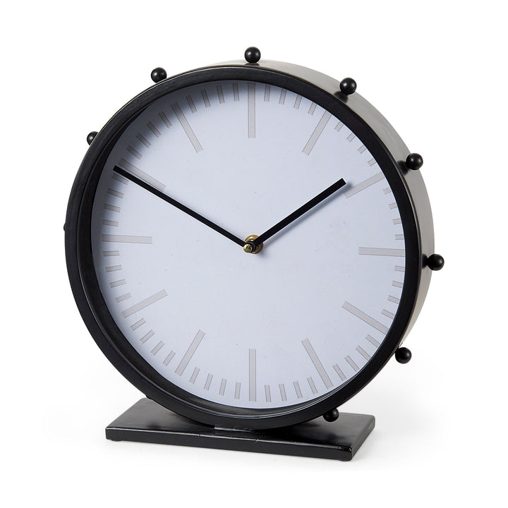 Marian Black Studded Round Table Clock Decor Mercana