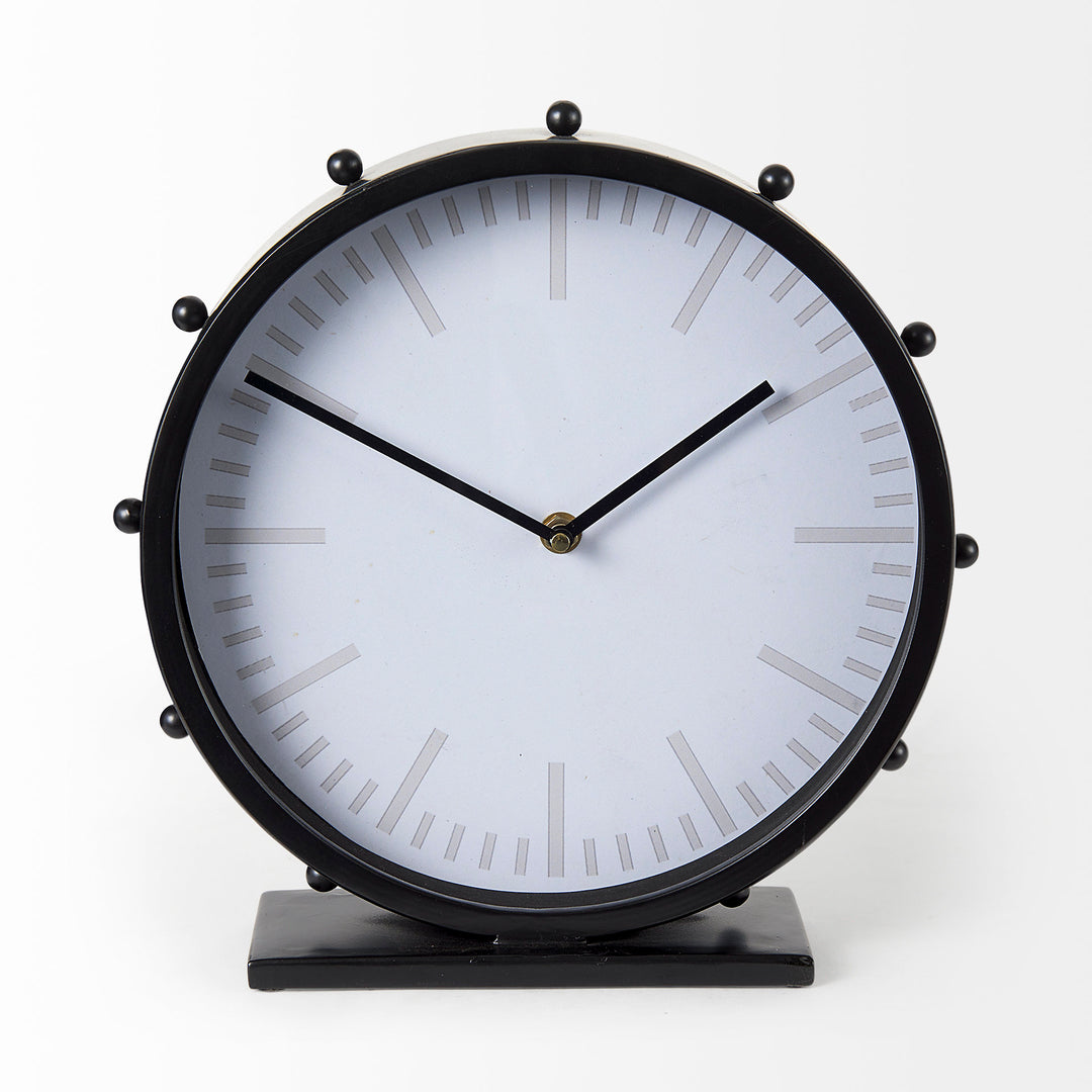 Marian Black Studded Round Table Clock Decor Mercana
