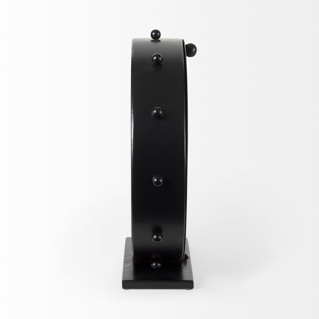 Marian Black Studded Round Table Clock Decor Mercana