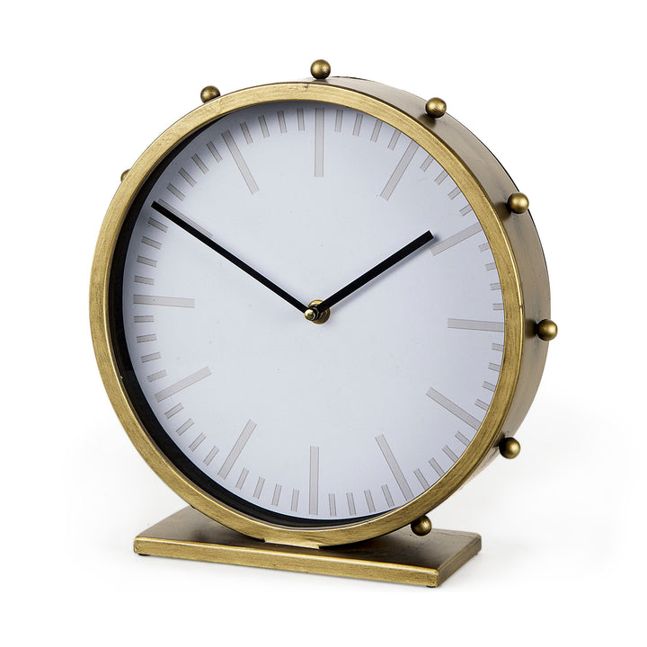 Marian Gold Metal W/Studs Round Table Clock Decor Mercana
