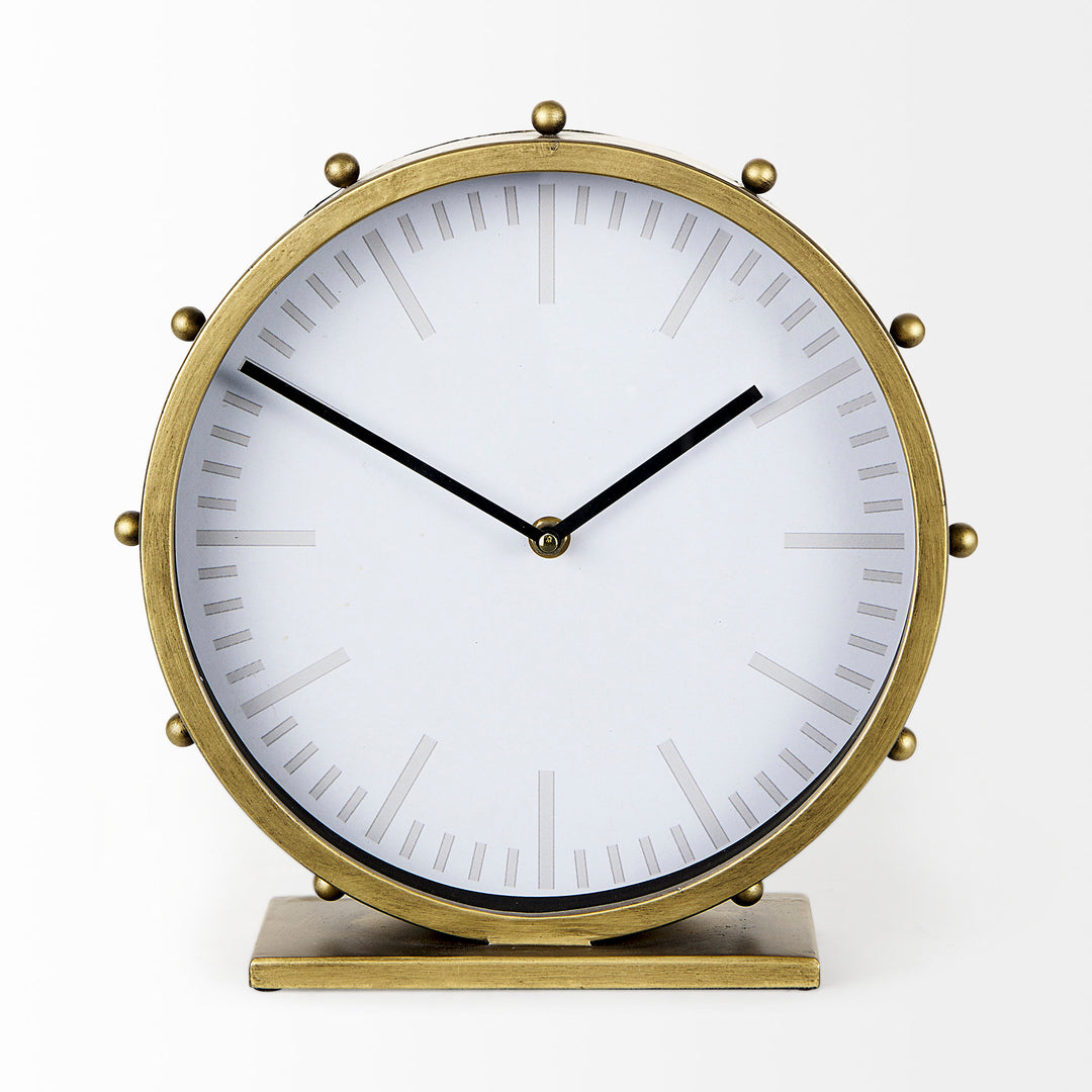 Marian Gold Metal W/Studs Round Table Clock Decor Mercana