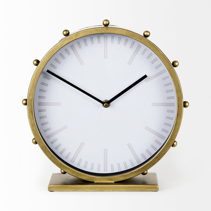 Marian Gold Metal W/Studs Round Table Clock Decor Mercana