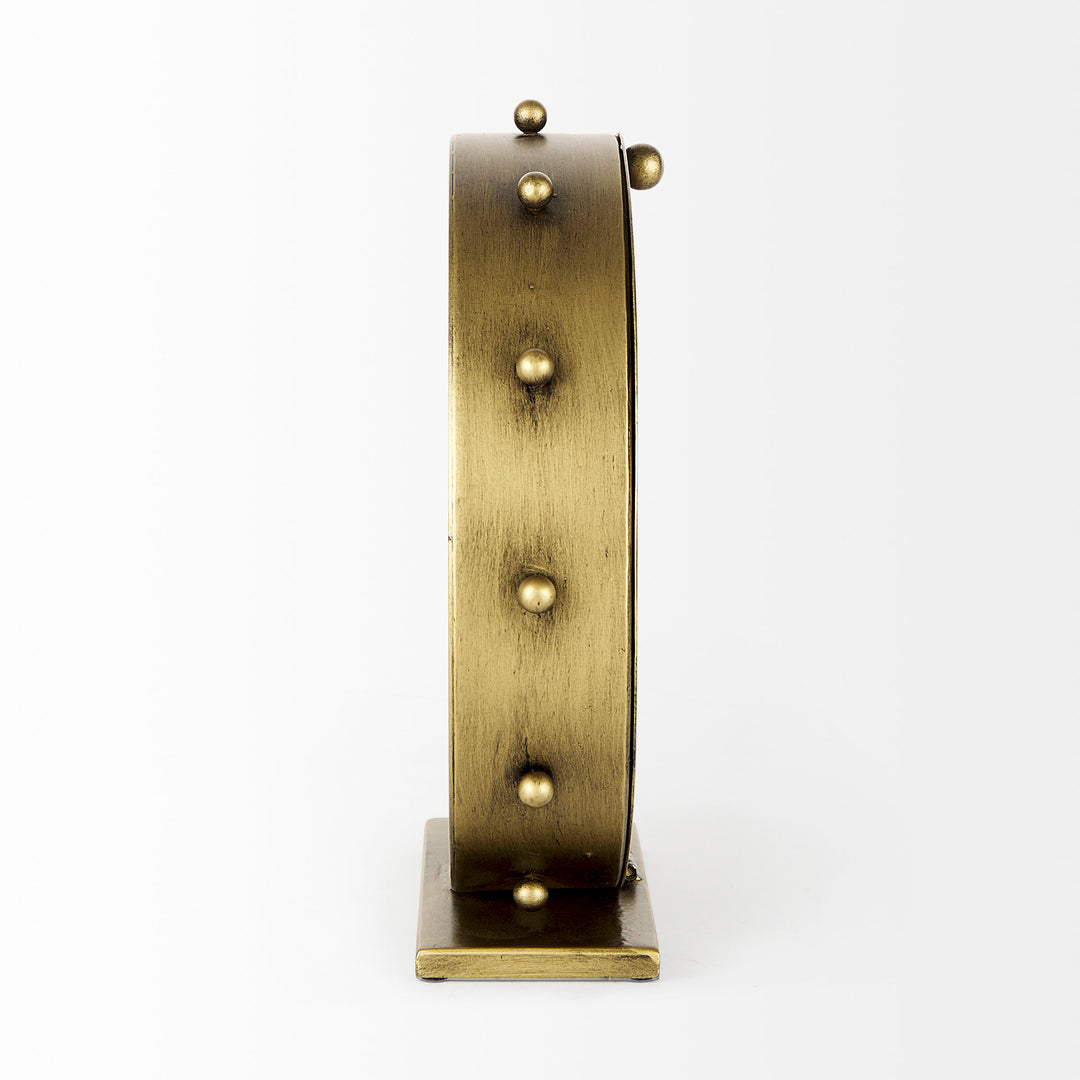 Marian Gold Metal W/Studs Round Table Clock Decor Mercana