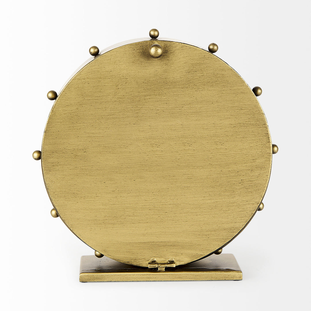 Marian Gold Metal W/Studs Round Table Clock Decor Mercana