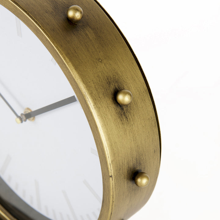 Marian Gold Metal W/Studs Round Table Clock Decor Mercana