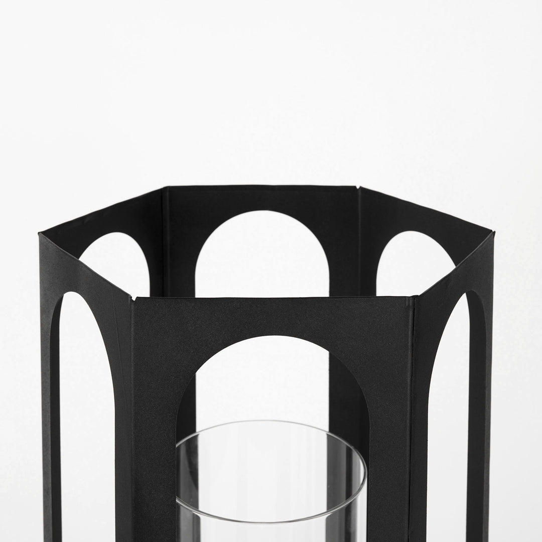 Balley Set of Two Matte Black Metal Hexagonal Candle Holder Lanterns Decor Mercana