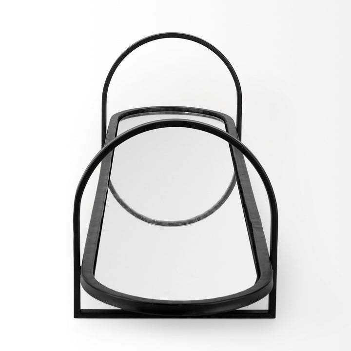 Evianna Mirrored W/Black Metal Frame Tray Decor Mercana