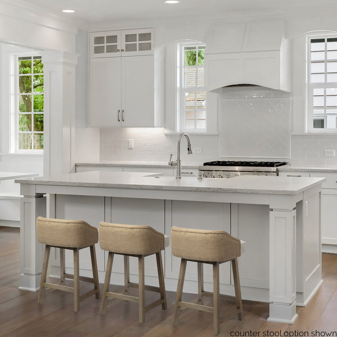 Monmouth 30.5" Seat Height Cream/Beige Fabric Seat Brown Wood Frame Bar Stool Dining Room Mercana