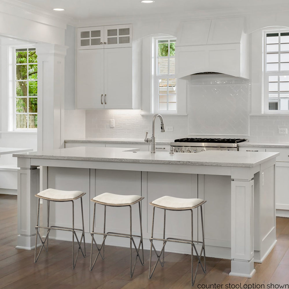 Katniss 30" Total Height Cream Fabric Seat Gold Metal Frame Bar Stool Dining Room Mercana