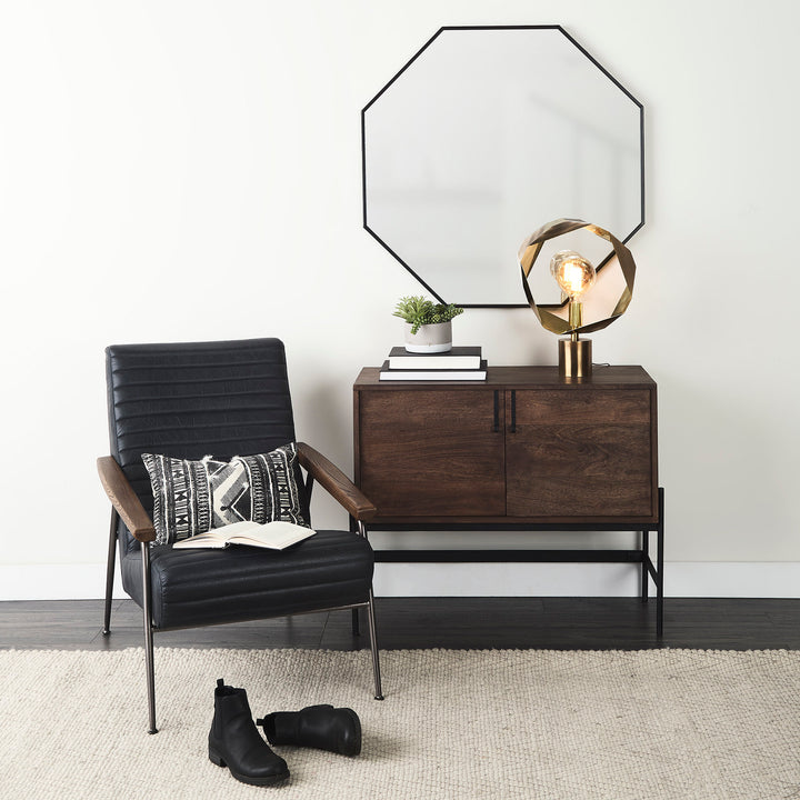 Glenn Dark Brown Wood w/ Black Iron Frame, 2 Door Accent Cabinet Decor Mercana