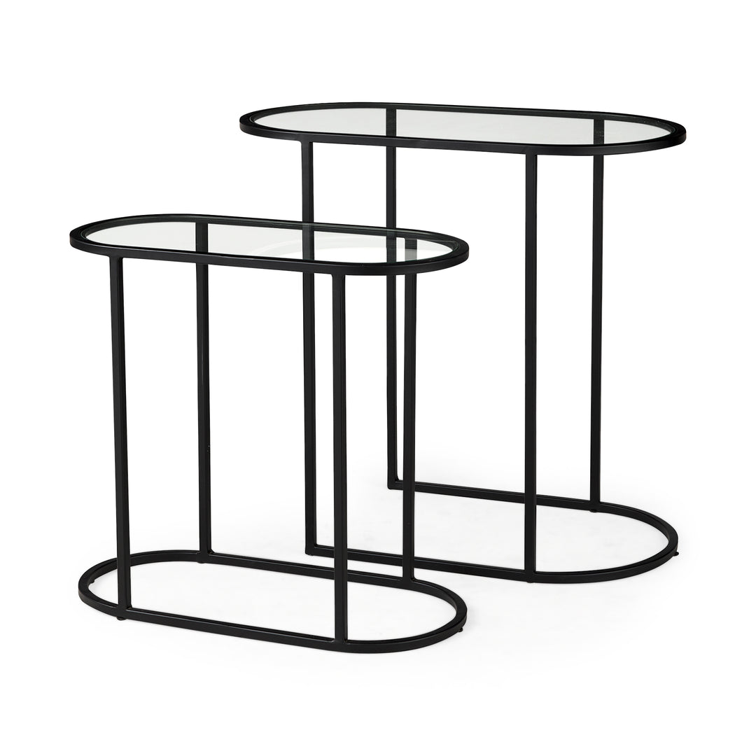Celine 24.2 L x 12.6 W x 22.4 H Set of Two Black/Silver Metal and Glass Nesting Accent Tables Dining Room Mercana
