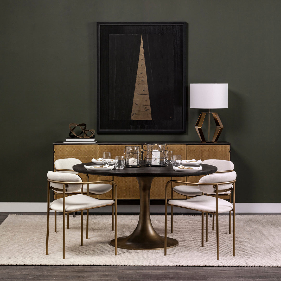 McLeod II 54 L x 54 W x 28.75 H Round Brown Solid Wood Top Gold Metal Base Dining Table Dining Room Mercana