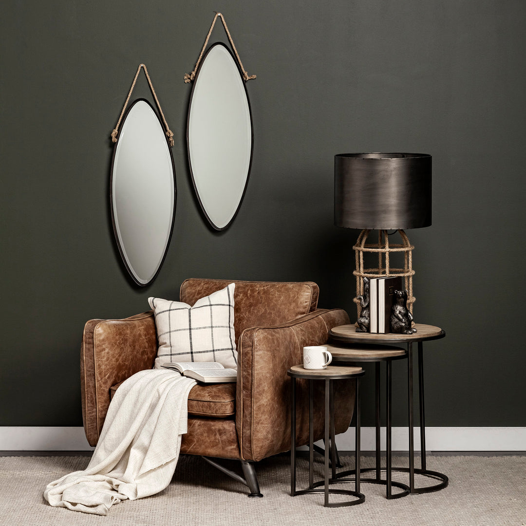 Glover (Set of 3) 20L x 20W Brown Wood Round Top W/Metal Nesting Accent Tables Dining Room Mercana
