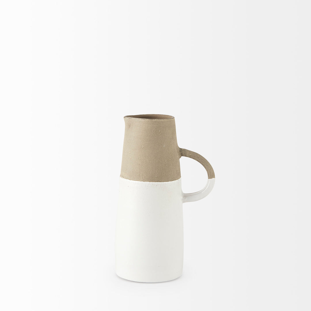 Garand Small 13H Two-Toned White Natural Ceramic Jug Decor Mercana