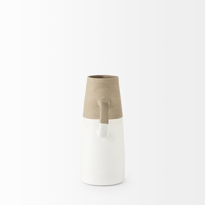 Garand Small 13H Two-Toned White Natural Ceramic Jug Decor Mercana