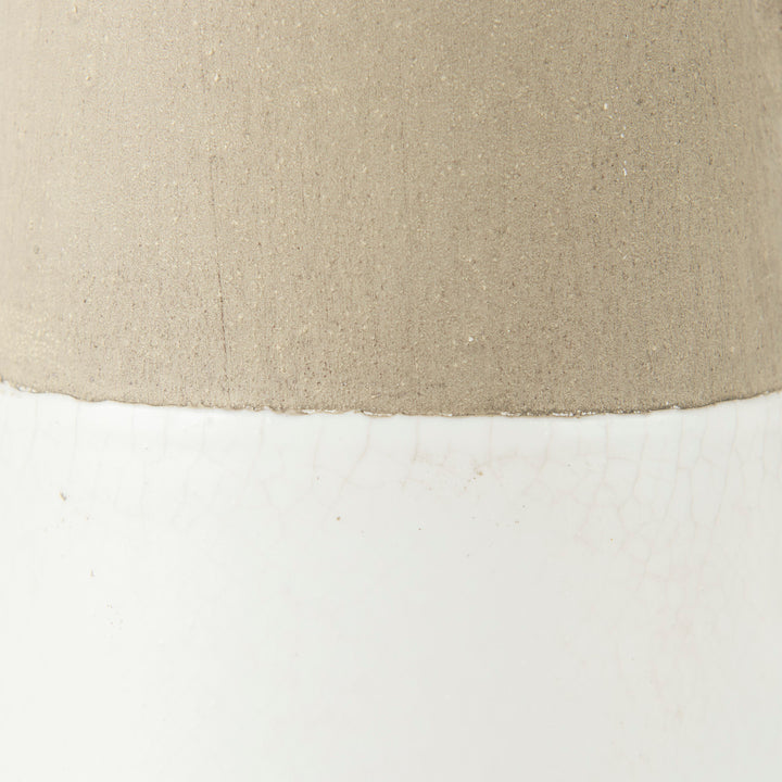 Garand Small 13H Two-Toned White Natural Ceramic Jug Decor Mercana