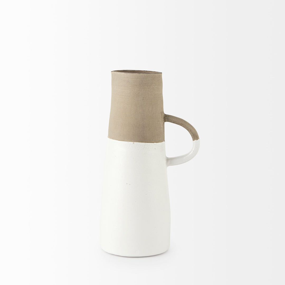 Garand Medium 15H Two-Toned White Natural Ceramic Jug Decor Mercana
