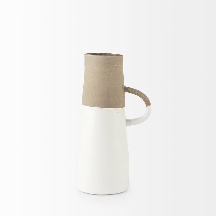 Garand Medium 15H Two-Toned White Natural Ceramic Jug Decor Mercana