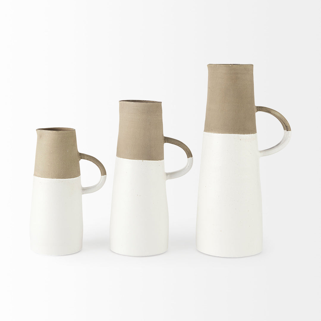 Garand Medium 15H Two-Toned White Natural Ceramic Jug Decor Mercana