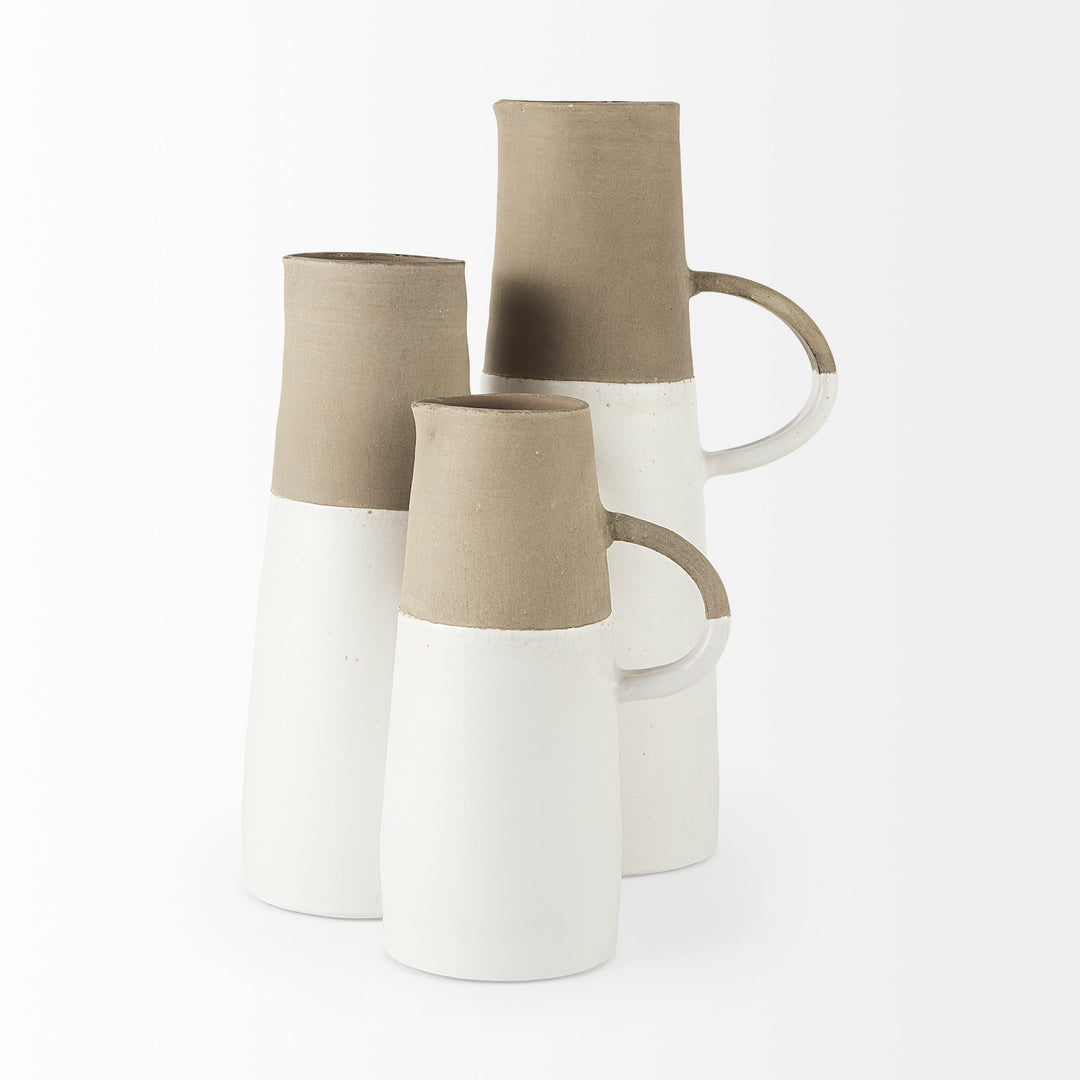 Garand Large 18.8H Two-Toned White Natural Ceramic Jug Decor Mercana