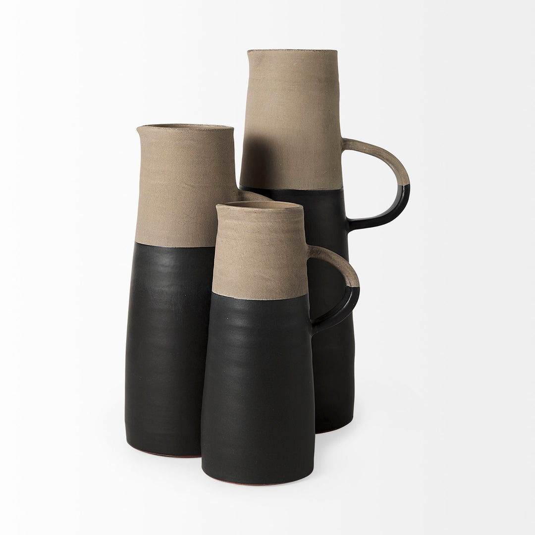 Garand Small 13H Two-Toned Black/Natural Ceramic Jug Decor Mercana