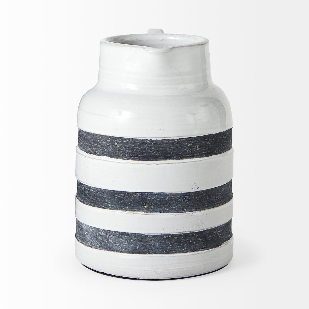 Harmon II Large White w/ Charcoal Stripes Ceramic Jug Decor Mercana