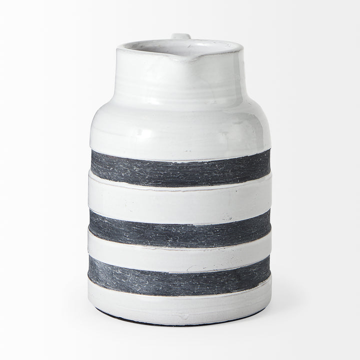 Harmon II Large White w/ Charcoal Stripes Ceramic Jug Decor Mercana