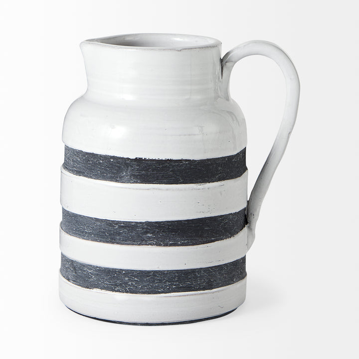 Harmon II Large White w/ Charcoal Stripes Ceramic Jug Decor Mercana